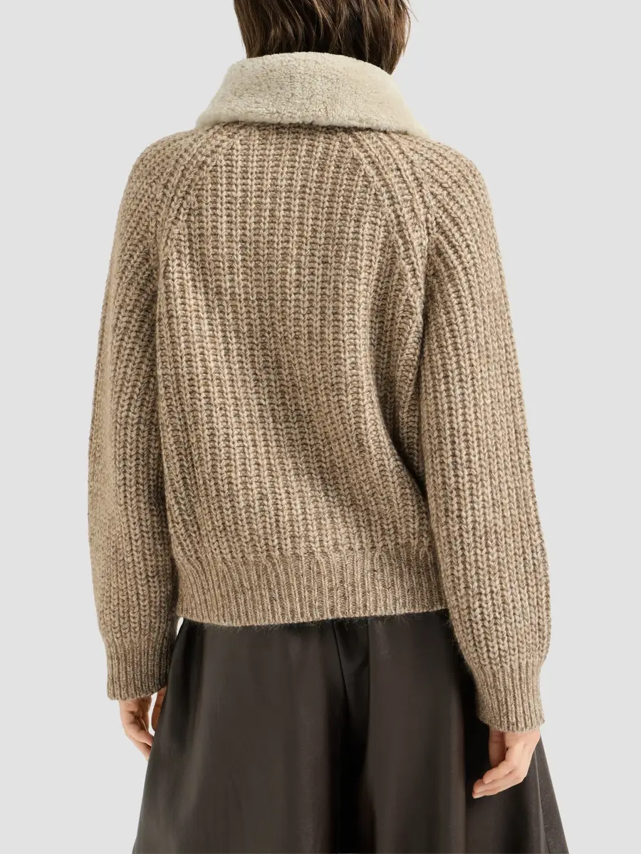 Brunello Cucinelli Women's Sparkling Cashmere, Mohair and Wool Ribbed Cardigan with Detachable Shearling Insert | Thumbnail 5 Brunello Cucinelli Women's Sparkling Cashmere, Mohair and Wool Ribbed Cardigan with Detachable Shearling Insert | Thumbnail 5