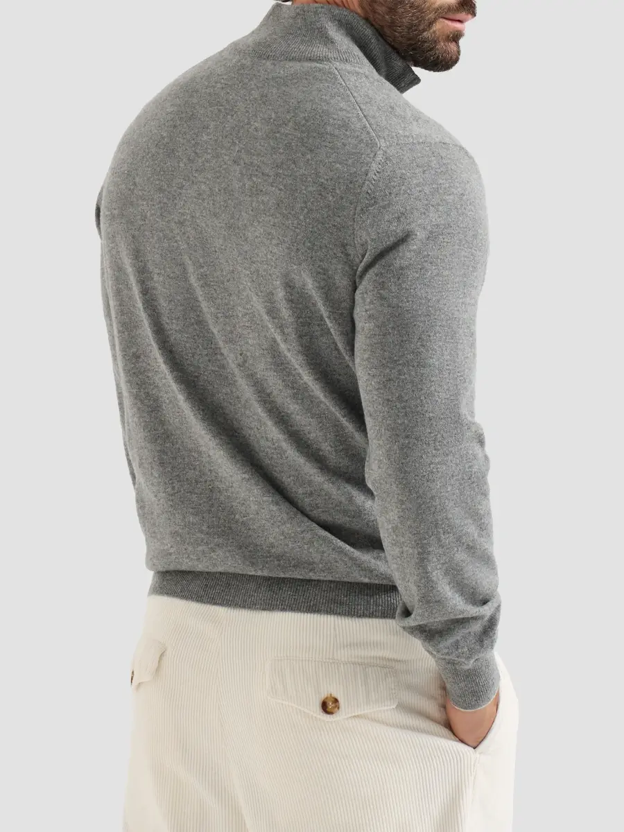 Brunello Cucinelli Men's Cashmere Sweater with Half Zip - Medium Grey | Thumbnail 4 Brunello Cucinelli Men's Cashmere Sweater with Half Zip - Medium Grey | Thumbnail 4