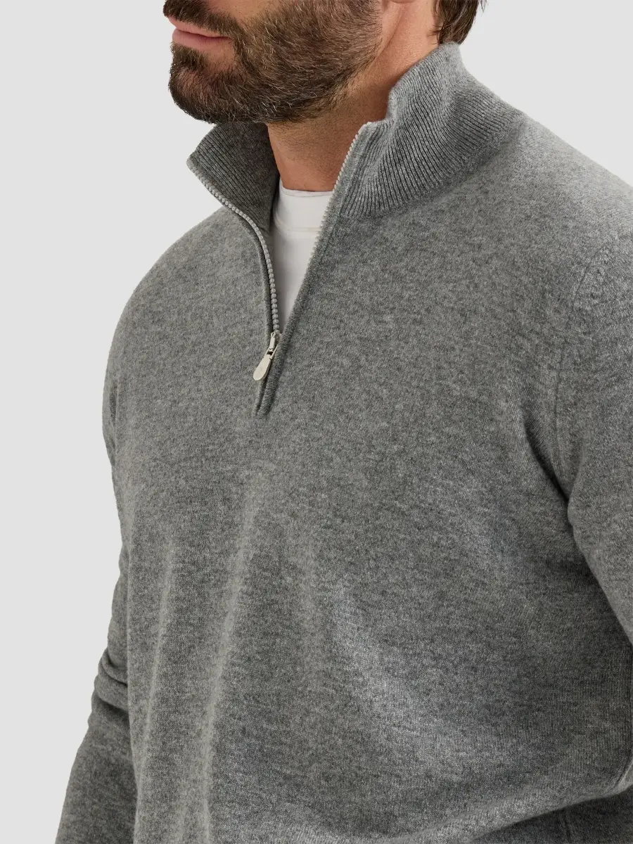 Brunello Cucinelli Men's Cashmere Sweater with Half Zip - Medium Grey | Thumbnail 6 Brunello Cucinelli Men's Cashmere Sweater with Half Zip - Medium Grey | Thumbnail 6