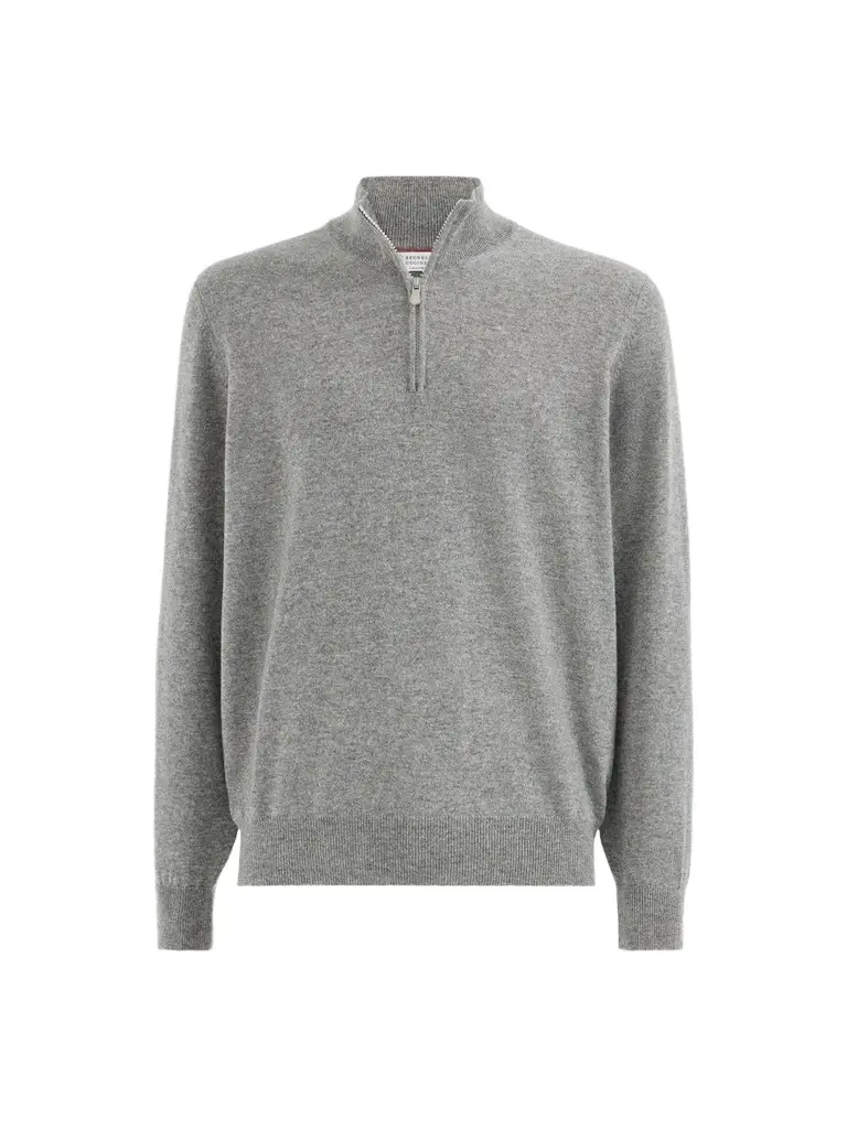 Men's Cashmere Sweater with Half Zip - Medium Grey Men's Cashmere Sweater with Half Zip - Medium Grey