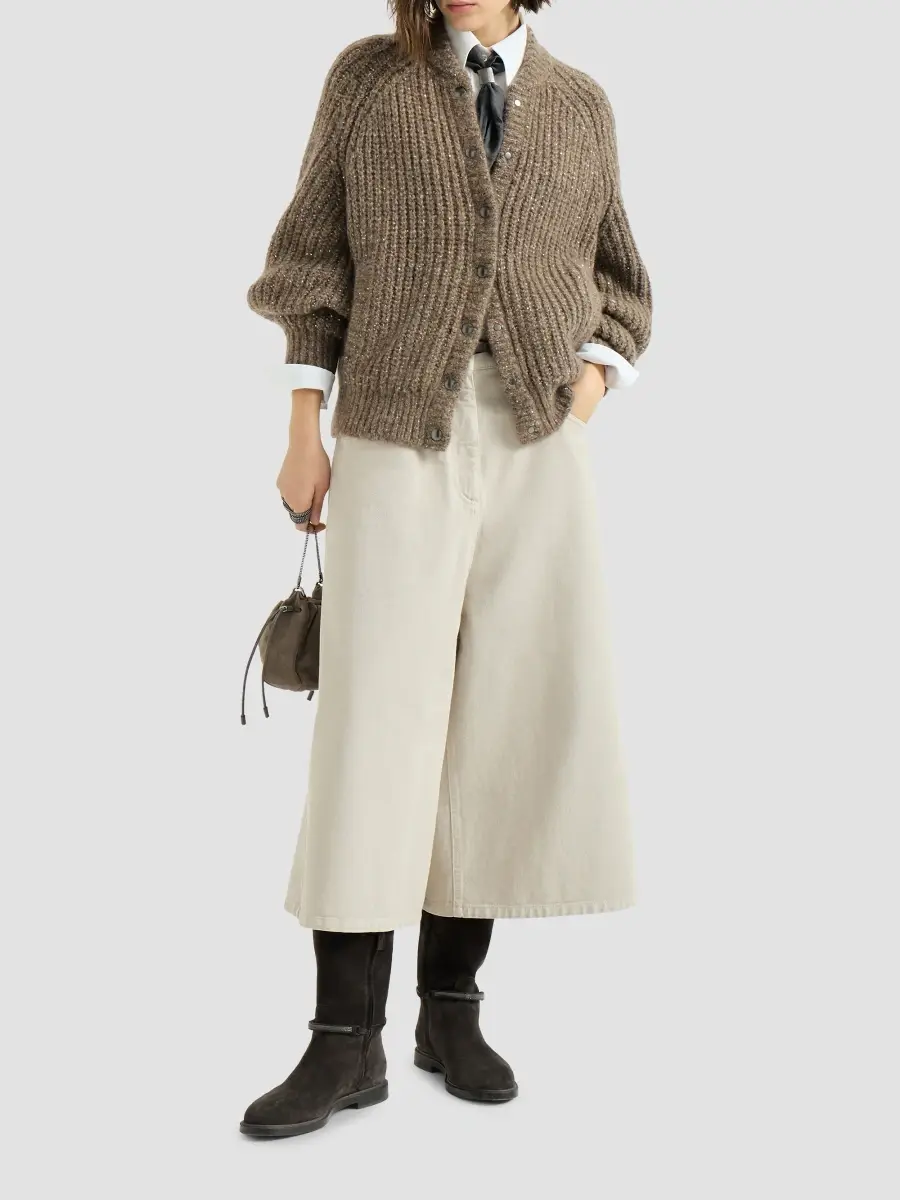 Brunello Cucinelli Women's Dazzling Cashmere and Silk English Rib Cardigan | Thumbnail 2 Brunello Cucinelli Women's Dazzling Cashmere and Silk English Rib Cardigan | Thumbnail 2