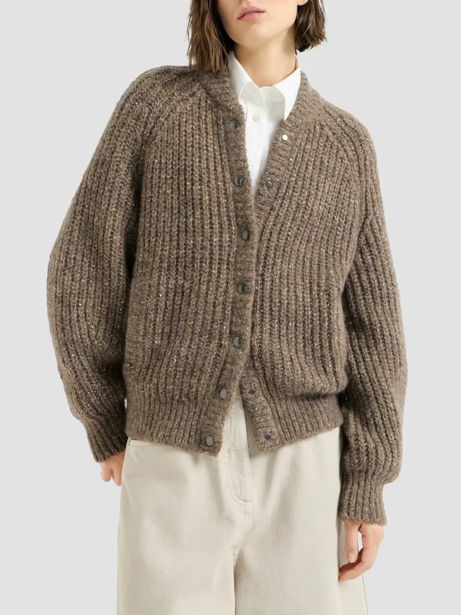 Brunello Cucinelli Women's Dazzling Cashmere and Silk English Rib Cardigan | Thumbnail 3 Brunello Cucinelli Women's Dazzling Cashmere and Silk English Rib Cardigan | Thumbnail 3