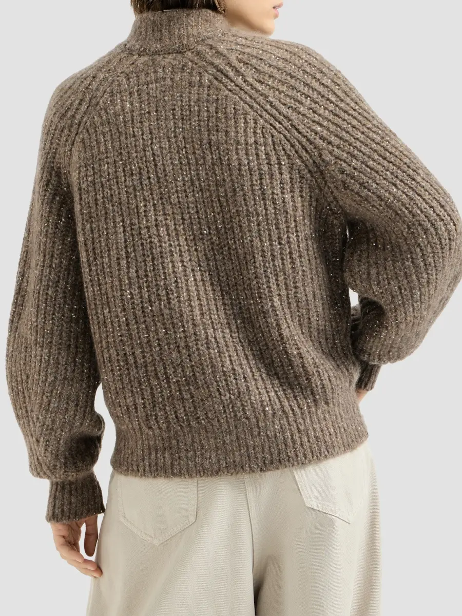 Brunello Cucinelli Women's Dazzling Cashmere and Silk English Rib Cardigan | Thumbnail 4 Brunello Cucinelli Women's Dazzling Cashmere and Silk English Rib Cardigan | Thumbnail 4