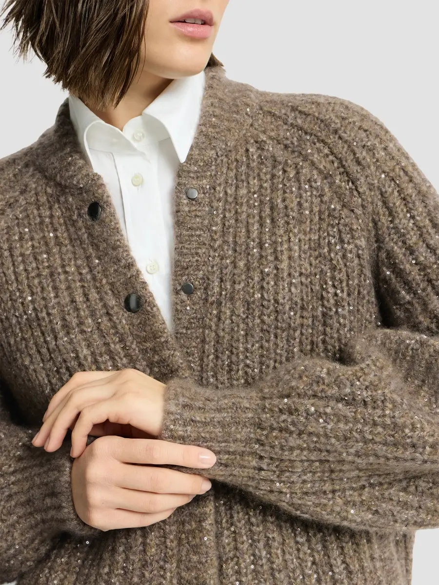 Brunello Cucinelli Women's Dazzling Cashmere and Silk English Rib Cardigan | Thumbnail 5 Brunello Cucinelli Women's Dazzling Cashmere and Silk English Rib Cardigan | Thumbnail 5