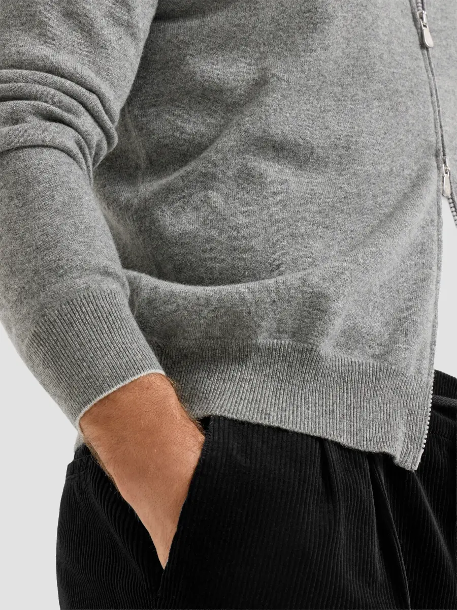 Brunello Cucinelli Men's Cashmere High-Neck Cardigan with Zipper - Dark Grey | Thumbnail 6 Brunello Cucinelli Men's Cashmere High-Neck Cardigan with Zipper - Dark Grey | Thumbnail 6