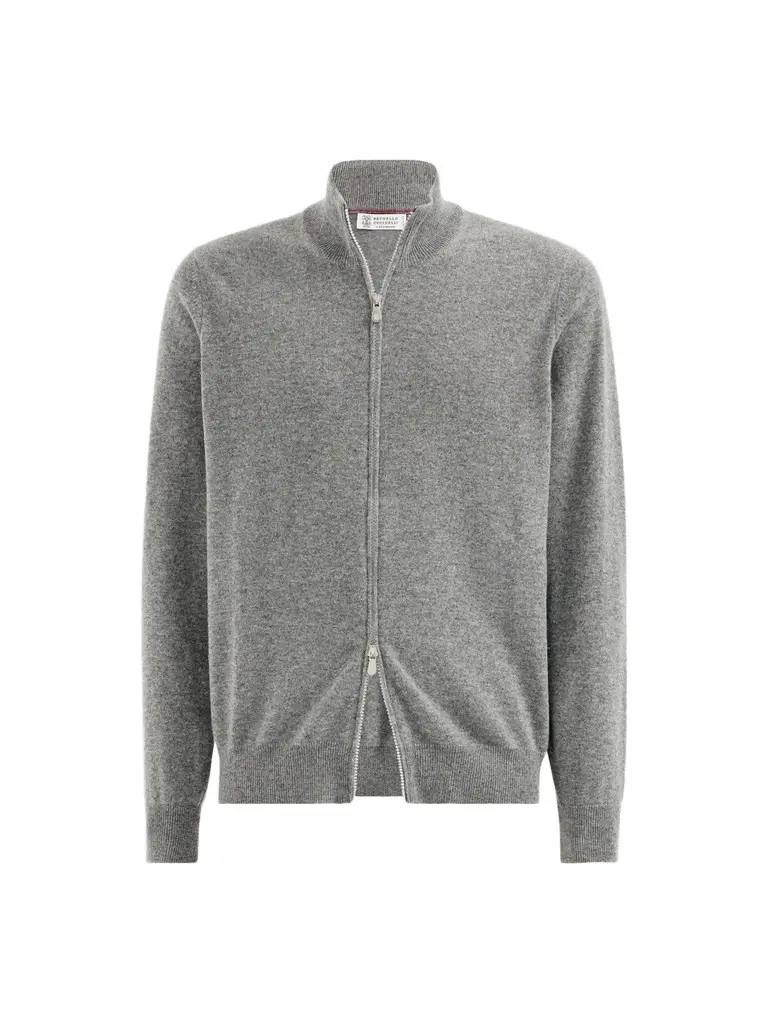 Men's Cashmere High-Neck Cardigan with Zipper - Dark Grey Men's Cashmere High-Neck Cardigan with Zipper - Dark Grey