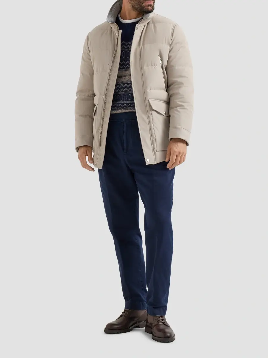 Brunello Cucinelli Men's Stretch Bonded Nylon Down Parka with Detachable Hood - Beige | Thumbnail 2 Brunello Cucinelli Men's Stretch Bonded Nylon Down Parka with Detachable Hood - Beige | Thumbnail 2