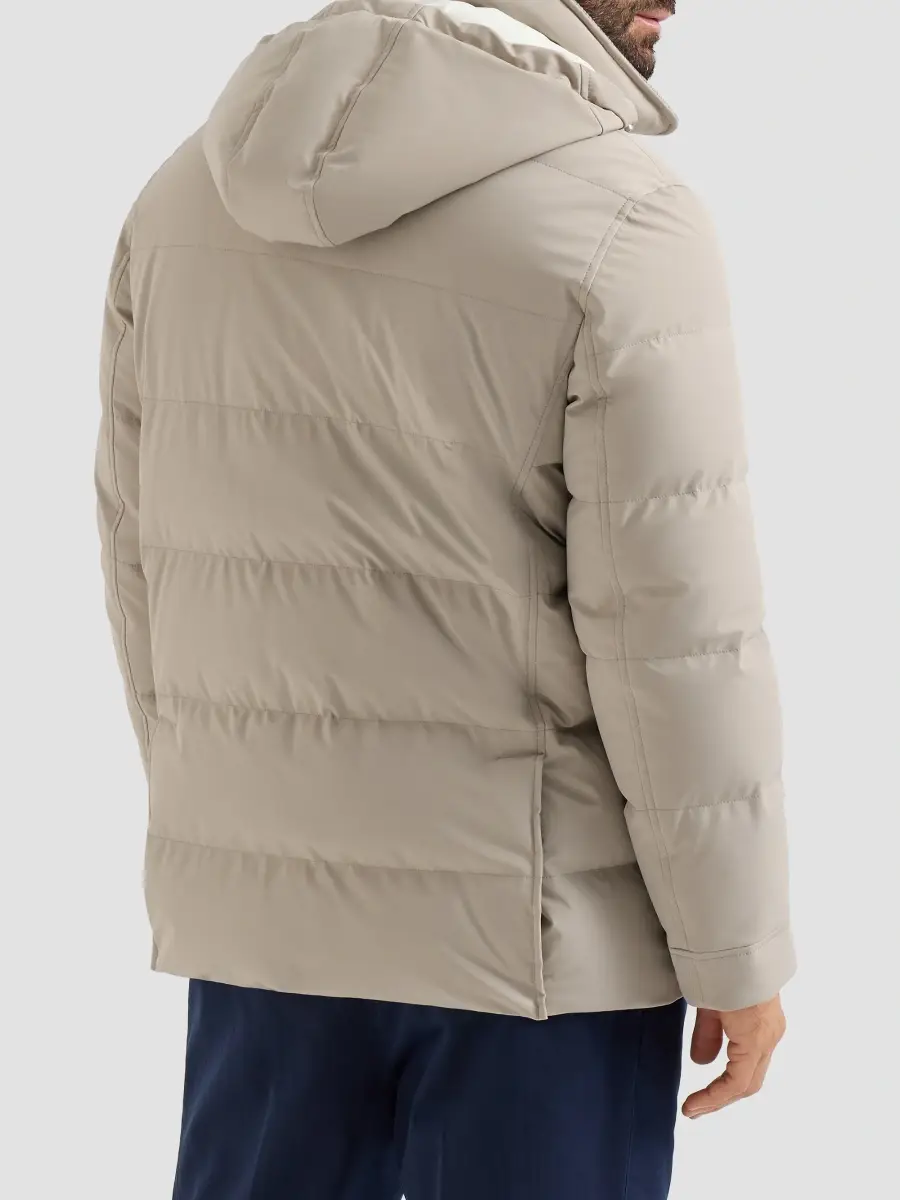 Brunello Cucinelli Men's Stretch Bonded Nylon Down Parka with Detachable Hood - Beige | Thumbnail 4 Brunello Cucinelli Men's Stretch Bonded Nylon Down Parka with Detachable Hood - Beige | Thumbnail 4
