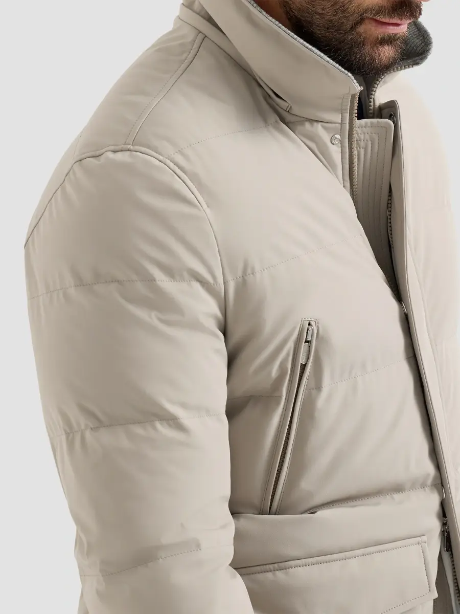 Brunello Cucinelli Men's Stretch Bonded Nylon Down Parka with Detachable Hood - Beige | Thumbnail 5 Brunello Cucinelli Men's Stretch Bonded Nylon Down Parka with Detachable Hood - Beige | Thumbnail 5