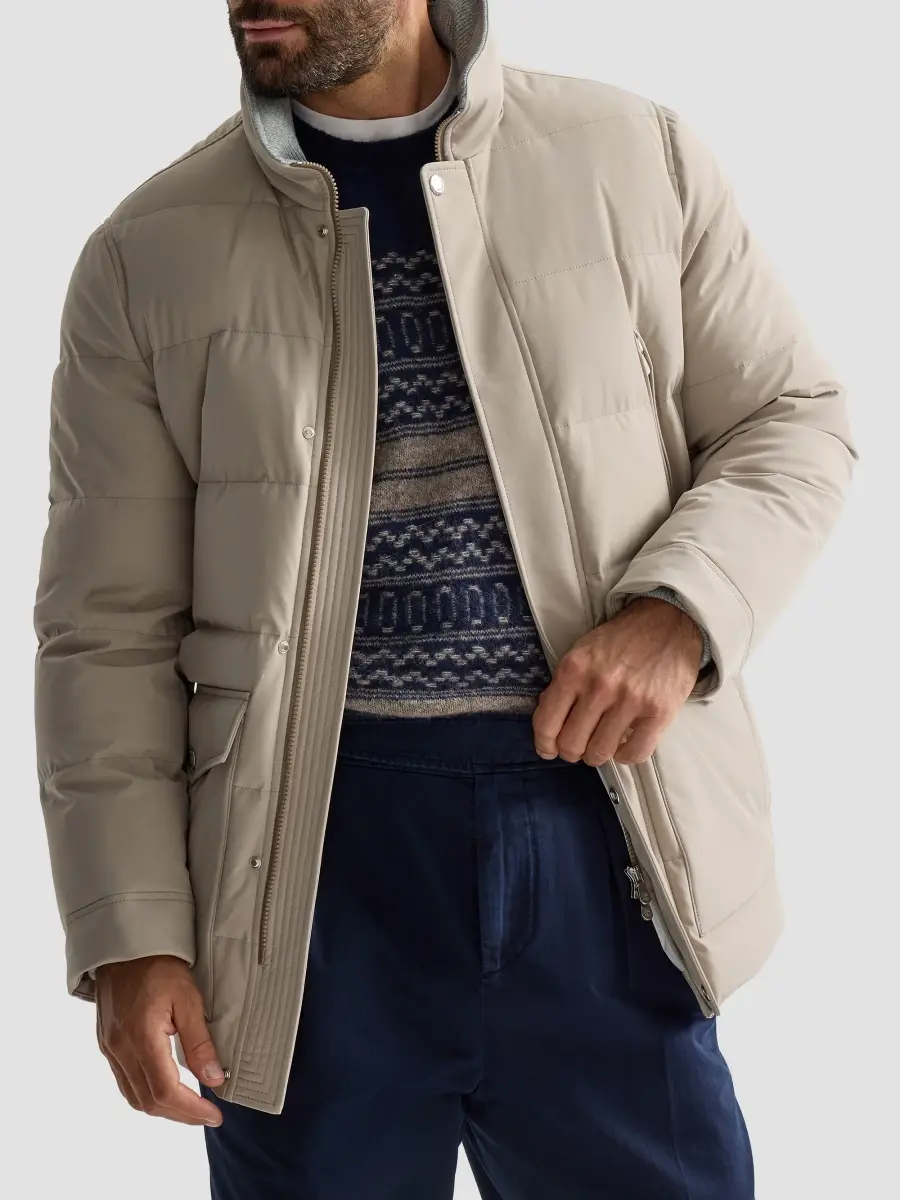 Brunello Cucinelli Men's Stretch Bonded Nylon Down Parka with Detachable Hood - Beige | Thumbnail 6 Brunello Cucinelli Men's Stretch Bonded Nylon Down Parka with Detachable Hood - Beige | Thumbnail 6
