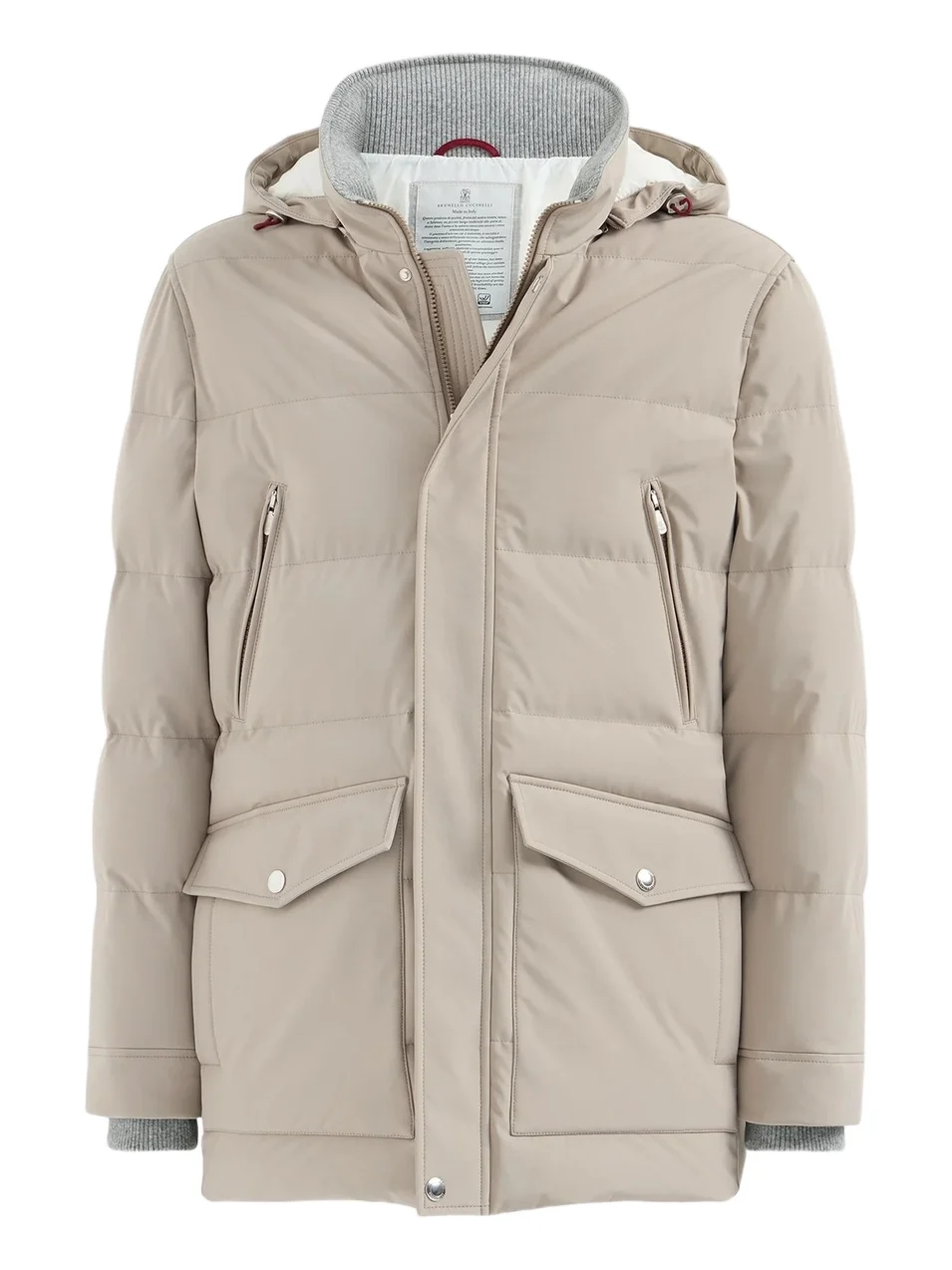Men's Stretch Bonded Nylon Down Parka with Detachable Hood - Beige Men's Stretch Bonded Nylon Down Parka with Detachable Hood - Beige