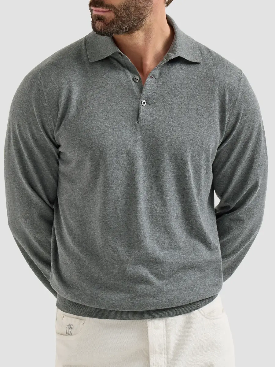 Brunello Cucinelli Men's Cotton Lightweight Knit Polo Shirt | Thumbnail 3