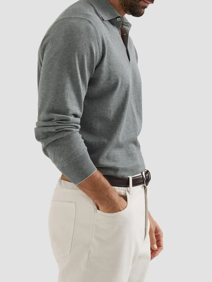 Brunello Cucinelli Men's Cotton Lightweight Knit Polo Shirt | Thumbnail 6