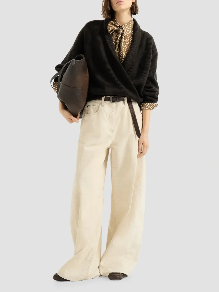 Brunello Cucinelli Women's Silk Dapple Pongee Pussybow Blouse with Monili - Dattero | Thumbnail 2