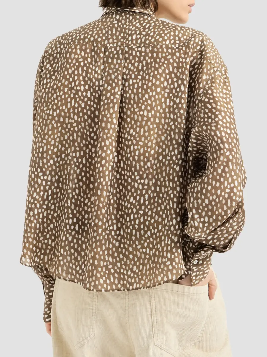 Brunello Cucinelli Women's Silk Dapple Pongee Pussybow Blouse with Monili - Dattero | Thumbnail 4