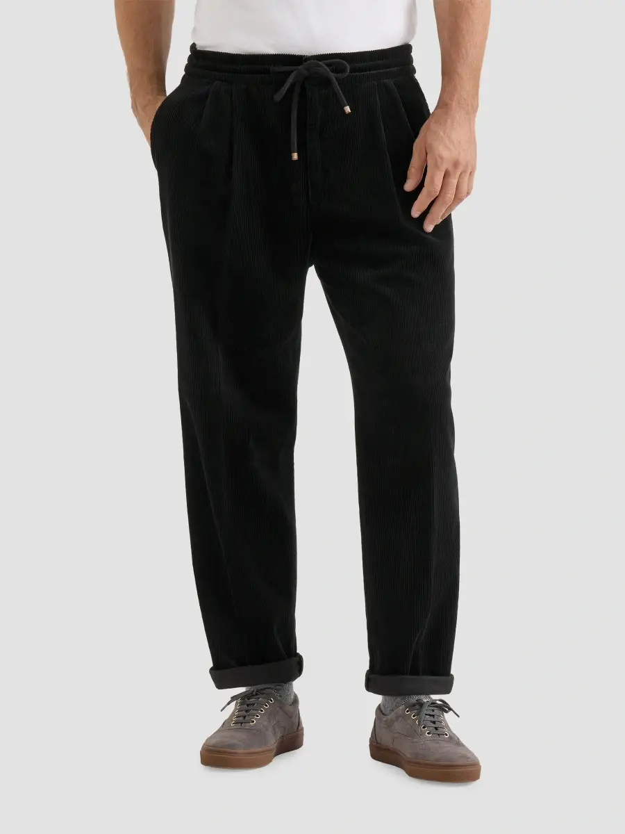 Brunello Cucinelli Men's Garment-Dyed Trousers in Cotton Corduroy - Black | Thumbnail 2 Brunello Cucinelli Men's Garment-Dyed Trousers in Cotton Corduroy - Black | Thumbnail 2