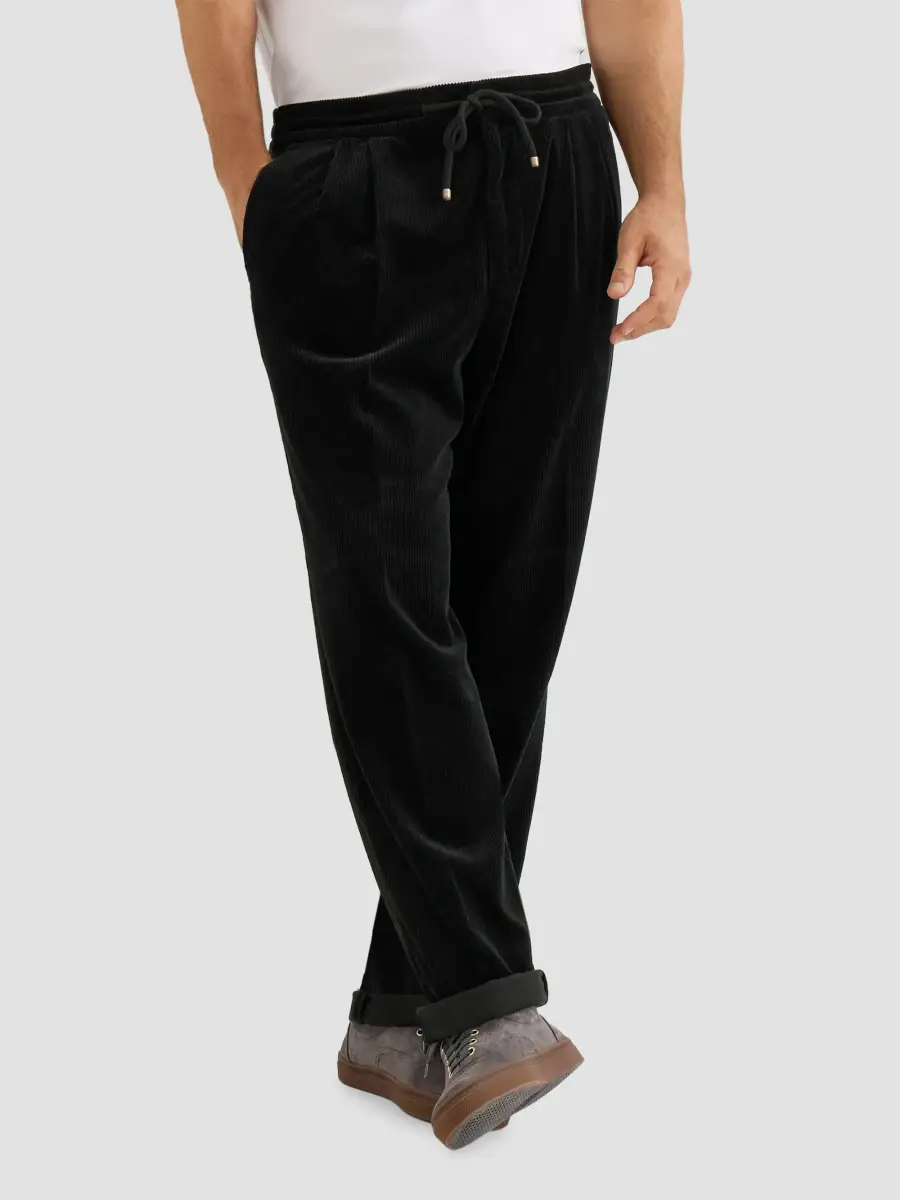 Brunello Cucinelli Men's Garment-Dyed Trousers in Cotton Corduroy - Black | Thumbnail 4 Brunello Cucinelli Men's Garment-Dyed Trousers in Cotton Corduroy - Black | Thumbnail 4