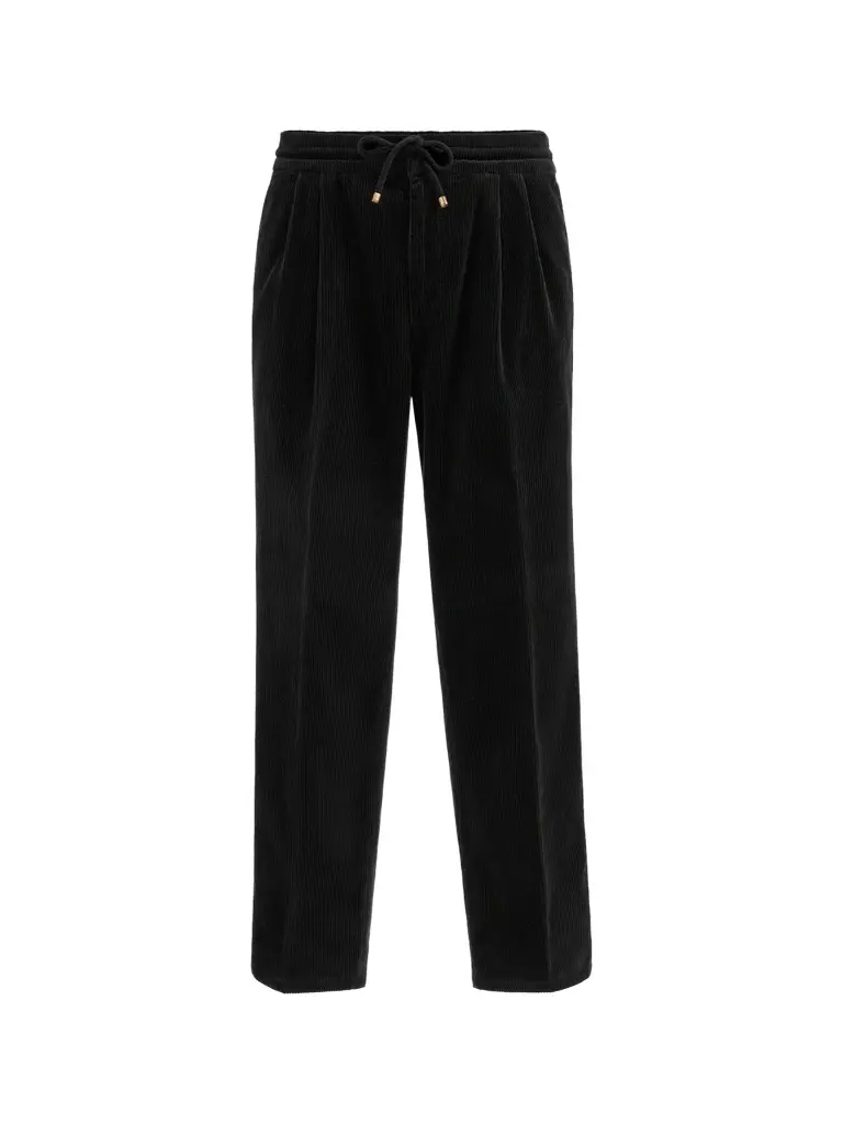 Brunello Cucinelli Men's Garment-Dyed Trousers in Cotton Corduroy - Black