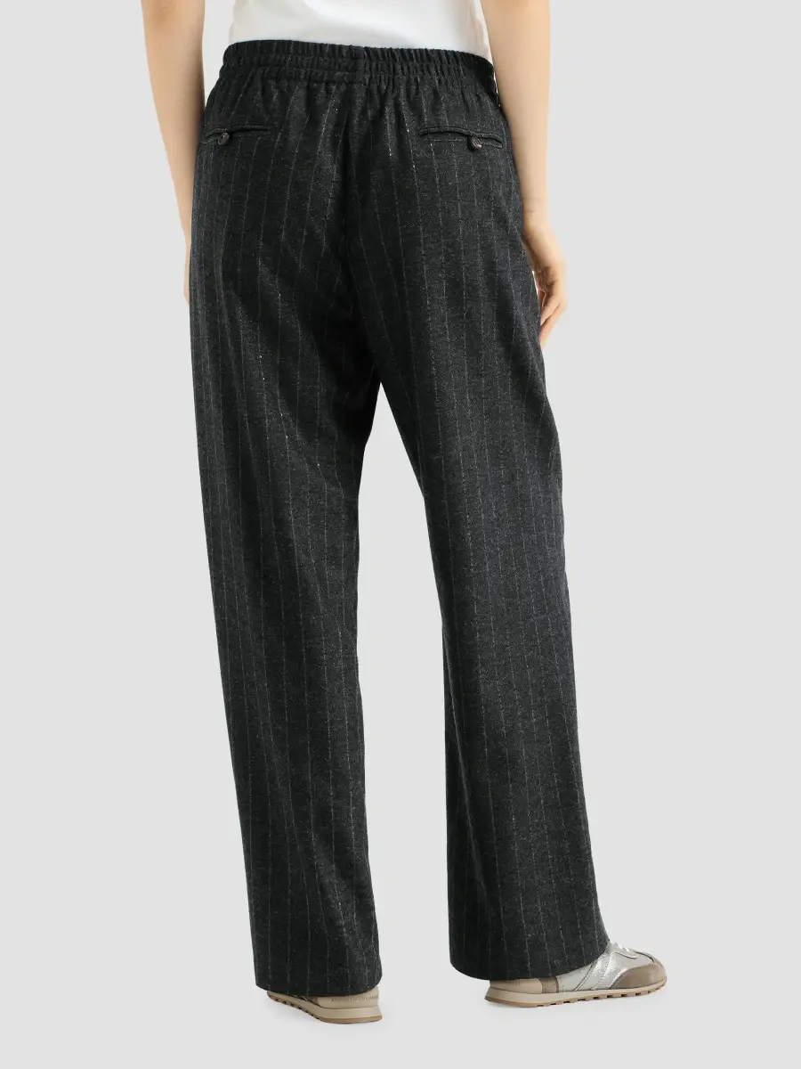 Brunello Cucinelli Women's Comfort Virgin Wool Dazzling Chalk Stripe Track Trousers | Thumbnail 3 Brunello Cucinelli Women's Comfort Virgin Wool Dazzling Chalk Stripe Track Trousers | Thumbnail 3