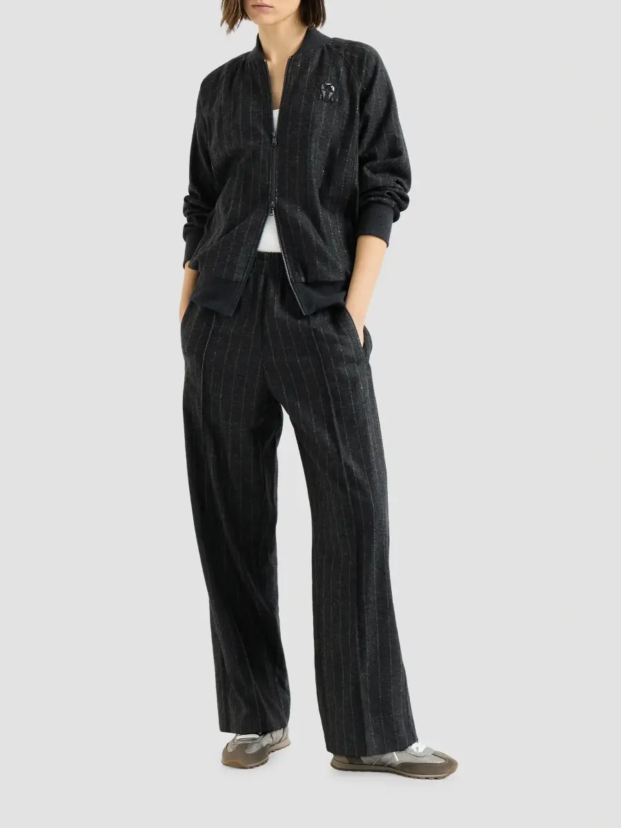 Brunello Cucinelli Women's Comfort Virgin Wool Dazzling Chalk Stripe Track Trousers | Thumbnail 6 Brunello Cucinelli Women's Comfort Virgin Wool Dazzling Chalk Stripe Track Trousers | Thumbnail 6