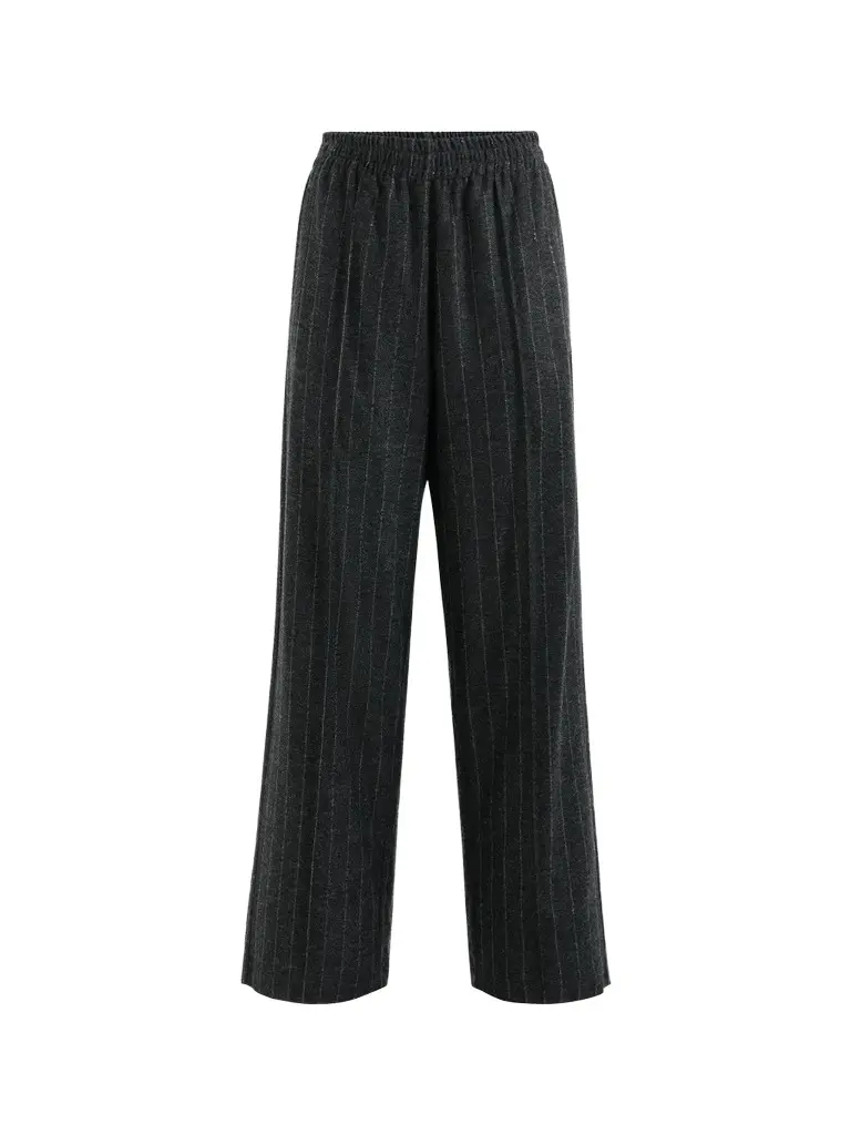 Brunello Cucinelli Women's Comfort Virgin Wool Dazzling Chalk Stripe Track Trousers