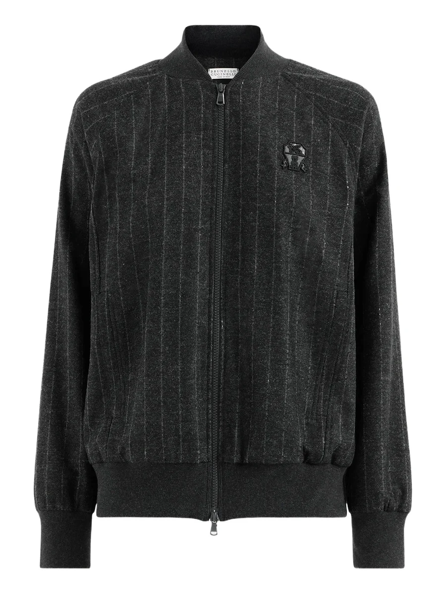 Women's Comfort Virgin Wool Dazzling Chalk Stripe Sweatshirt with Logo - Anthracite Women's Comfort Virgin Wool Dazzling Chalk Stripe Sweatshirt with Logo - Anthracite