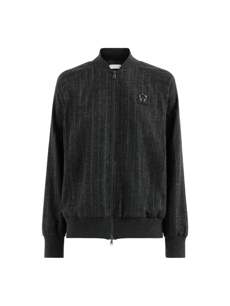 Women's Comfort Virgin Wool Dazzling Chalk Stripe Sweatshirt with Logo - Anthracite Women's Comfort Virgin Wool Dazzling Chalk Stripe Sweatshirt with Logo - Anthracite