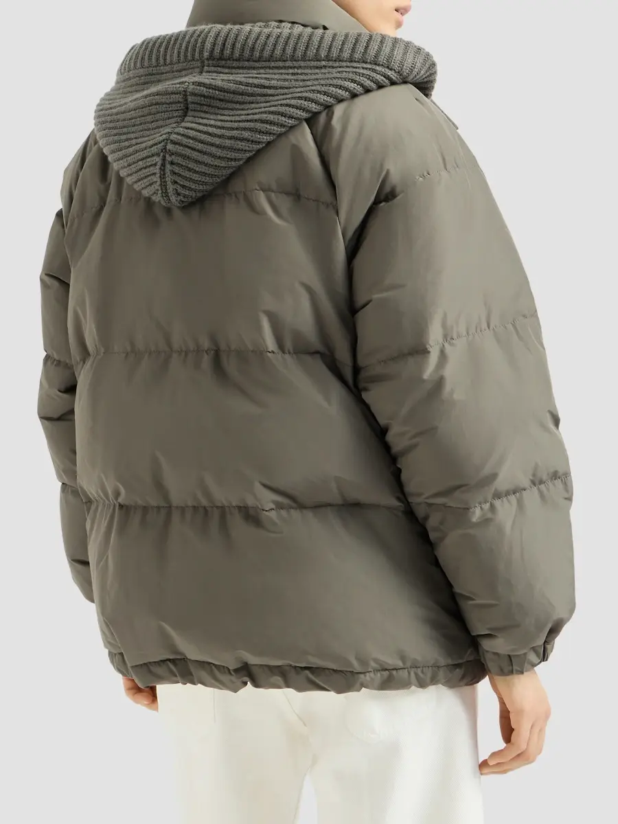 Brunello Cucinelli Women's Techno Cotton Taffeta Down Jacket with Detachable Cashmere Knit Hood | Thumbnail 4 Brunello Cucinelli Women's Techno Cotton Taffeta Down Jacket with Detachable Cashmere Knit Hood | Thumbnail 4