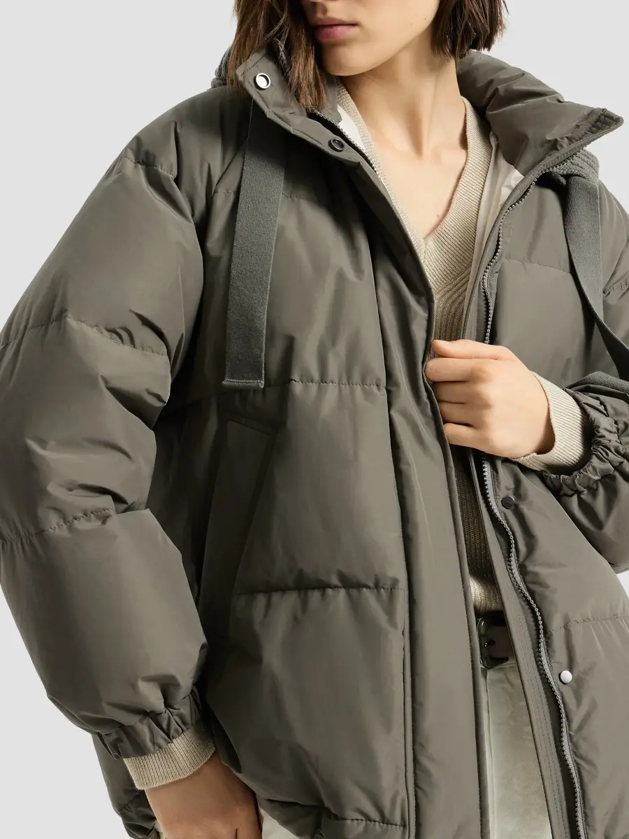 Brunello Cucinelli Women's Techno Cotton Taffeta Down Jacket with Detachable Cashmere Knit Hood | Thumbnail 6 Brunello Cucinelli Women's Techno Cotton Taffeta Down Jacket with Detachable Cashmere Knit Hood | Thumbnail 6