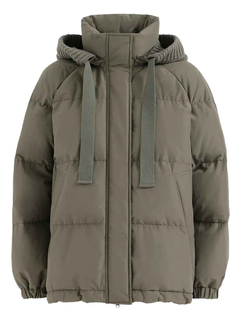 Brunello Cucinelli Women's Techno Cotton Taffeta Down Jacket with Detachable Cashmere Knit Hood