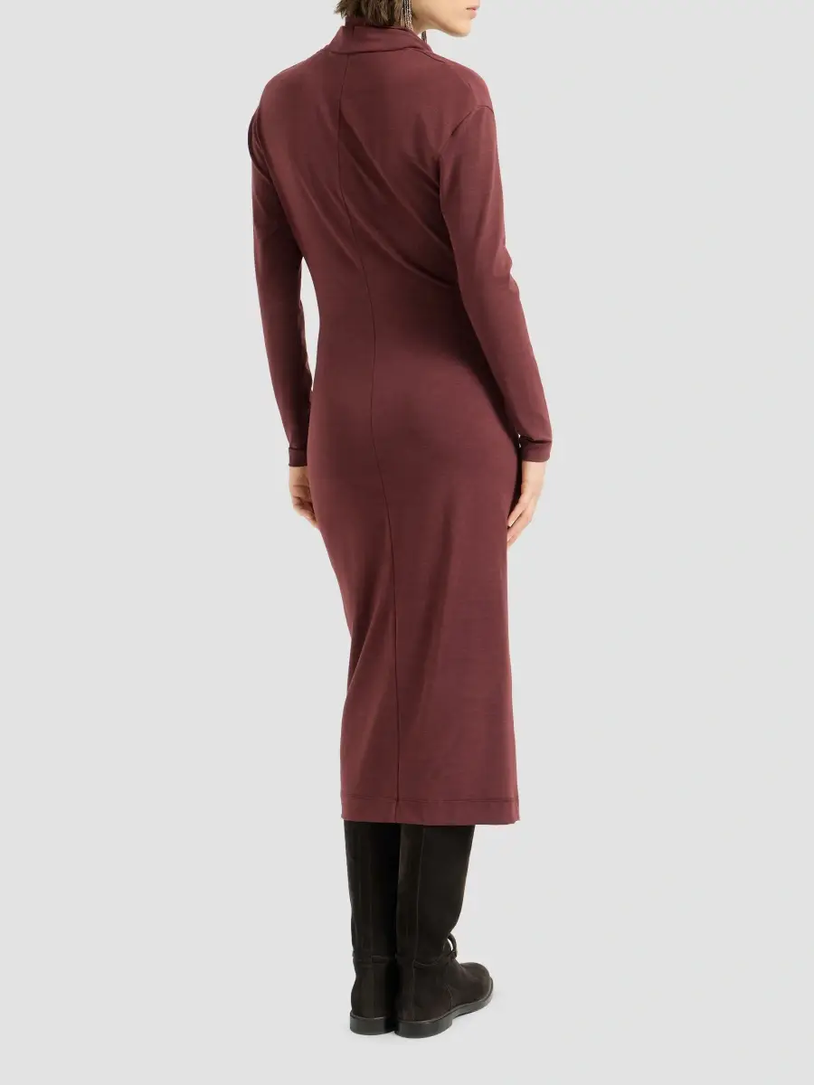 Brunello Cucinelli Women's Techno Wool Jersey Dress with Draping and Monili - Red | Thumbnail 4 Brunello Cucinelli Women's Techno Wool Jersey Dress with Draping and Monili - Red | Thumbnail 4