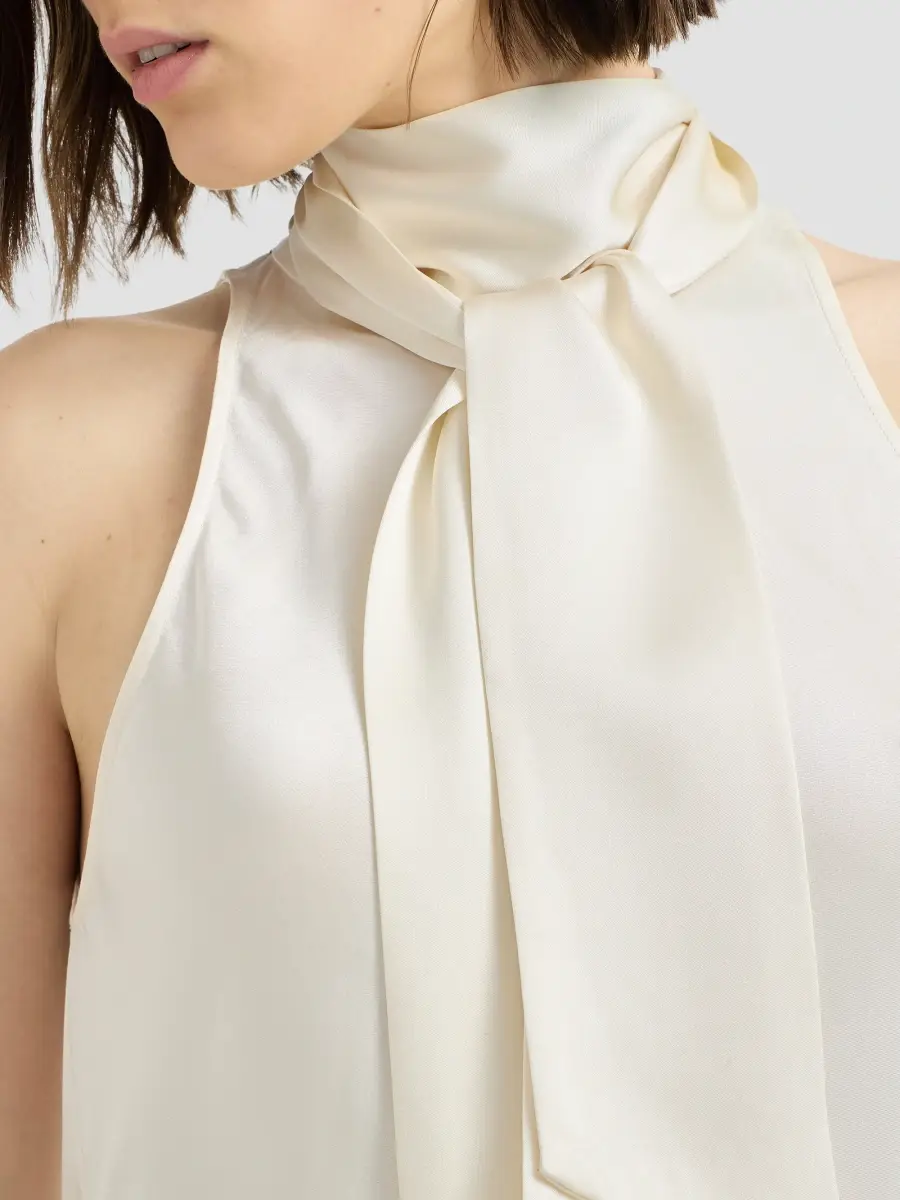 Brunello Cucinelli Women's Silk Satin Top with Monili - Panama | Thumbnail 5 Brunello Cucinelli Women's Silk Satin Top with Monili - Panama | Thumbnail 5
