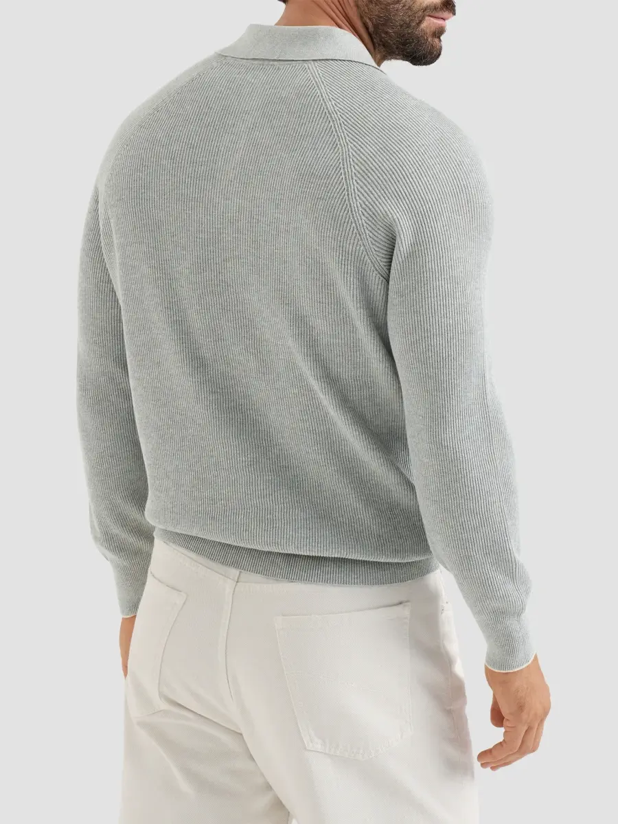 Brunello Cucinelli Men's Cotton English Rib Knit Polo Shirt | Thumbnail 4 Brunello Cucinelli Men's Cotton English Rib Knit Polo Shirt | Thumbnail 4