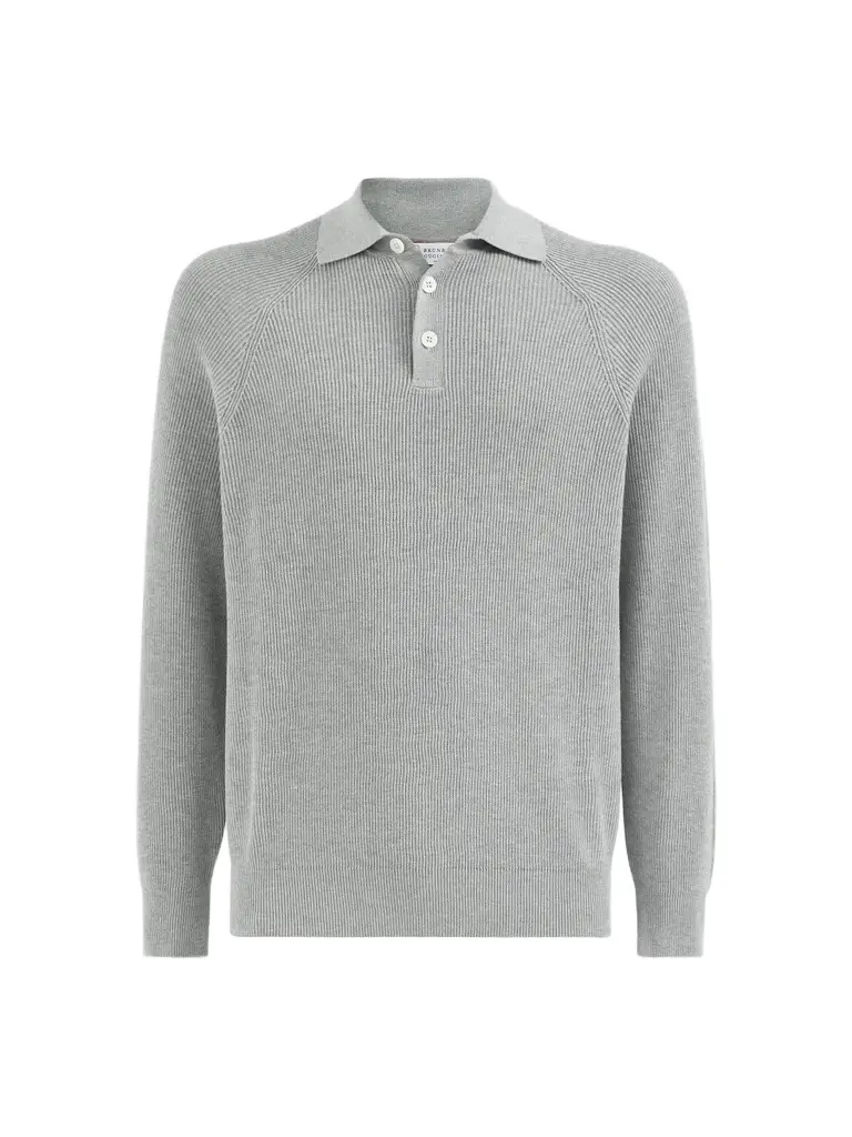 Brunello Cucinelli Men's Cotton English Rib Knit Polo Shirt