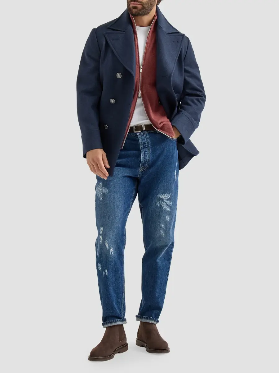 Brunello Cucinelli Men's Cashmere High-Neck Cardigan with Zipper - Lava | Thumbnail 2