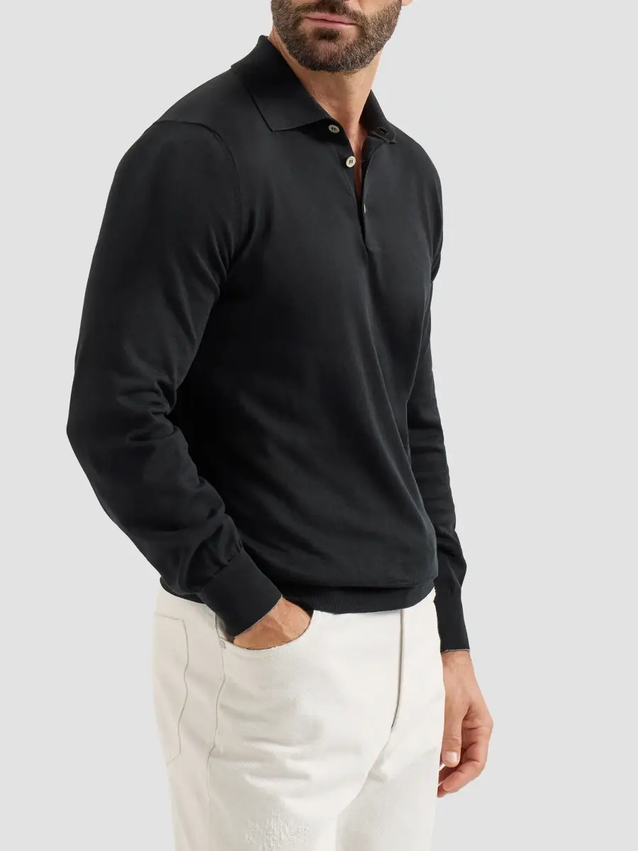 Brunello Cucinelli Men's Cotton Lightweight Knit Polo Shirt | Thumbnail 3