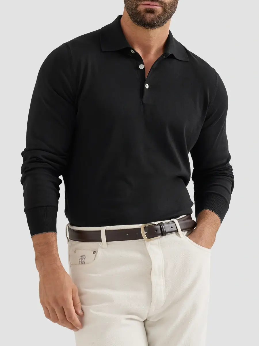 Brunello Cucinelli Men's Cotton Lightweight Knit Polo Shirt | Thumbnail 6