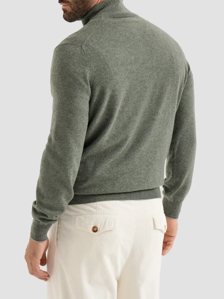 Brunello Cucinelli Men's Cashmere High-Neck Cardigan with Zipper - Green | Thumbnail 4 Brunello Cucinelli Men's Cashmere High-Neck Cardigan with Zipper - Green | Thumbnail 4