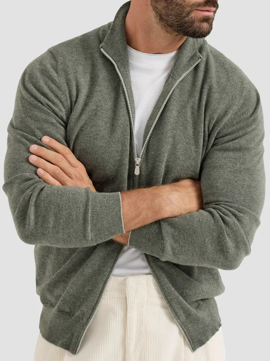 Brunello Cucinelli Men's Cashmere High-Neck Cardigan with Zipper - Green | Thumbnail 5 Brunello Cucinelli Men's Cashmere High-Neck Cardigan with Zipper - Green | Thumbnail 5
