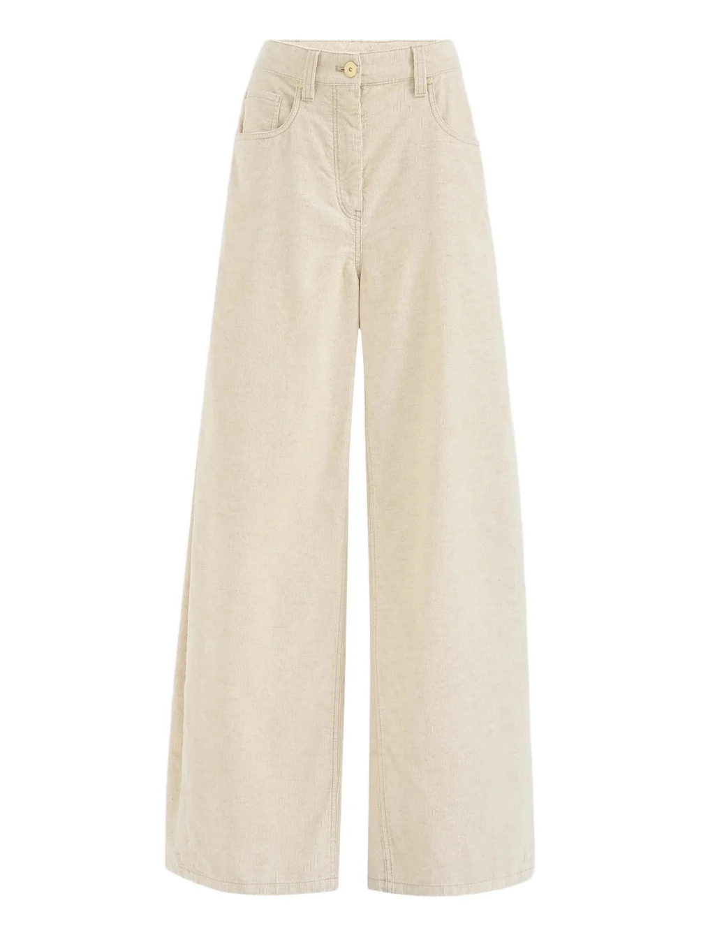 Women's Garment-Dyed Wide Jeans in Cotton and Linen Corduroy - Ecru