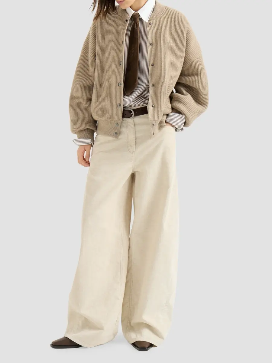 Brunello Cucinelli Women's Striped Silk Poplin Shirt with Monili - White | Thumbnail 2 Brunello Cucinelli Women's Striped Silk Poplin Shirt with Monili - White | Thumbnail 2