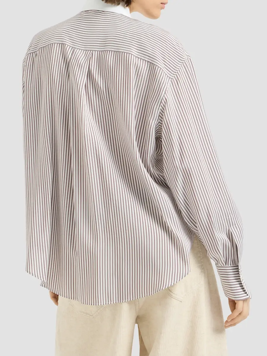 Brunello Cucinelli Women's Striped Silk Poplin Shirt with Monili - White | Thumbnail 4 Brunello Cucinelli Women's Striped Silk Poplin Shirt with Monili - White | Thumbnail 4