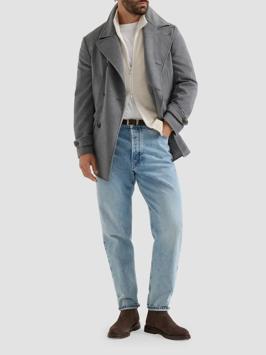 Brunello Cucinelli Men's Cashmere Vanisé English Rib High-Neck Cardigan with Zipper - Panama | Thumbnail 2 Brunello Cucinelli Men's Cashmere Vanisé English Rib High-Neck Cardigan with Zipper - Panama | Thumbnail 2