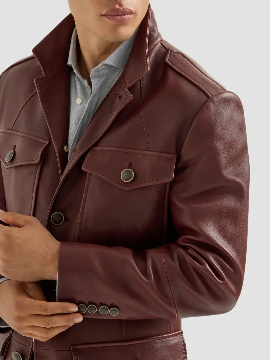 Brunello Cucinelli Men's Polished Nappa Leather Utility Blazer Jacket | Thumbnail 5 Brunello Cucinelli Men's Polished Nappa Leather Utility Blazer Jacket | Thumbnail 5