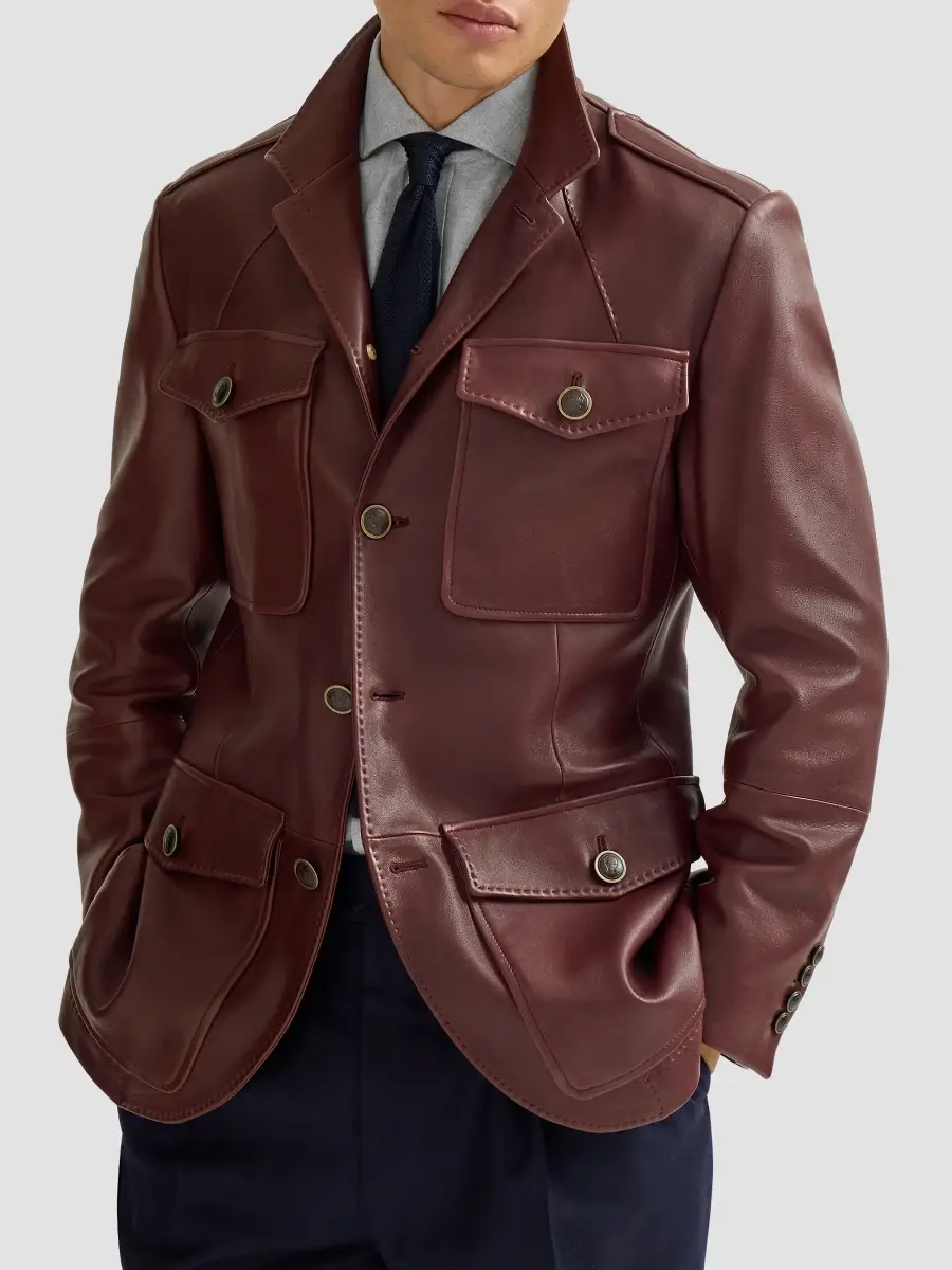 Brunello Cucinelli Men's Polished Nappa Leather Utility Blazer Jacket | Thumbnail 6 Brunello Cucinelli Men's Polished Nappa Leather Utility Blazer Jacket | Thumbnail 6