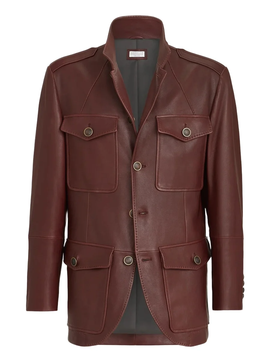 Brunello Cucinelli Men's Polished Nappa Leather Utility Blazer Jacket