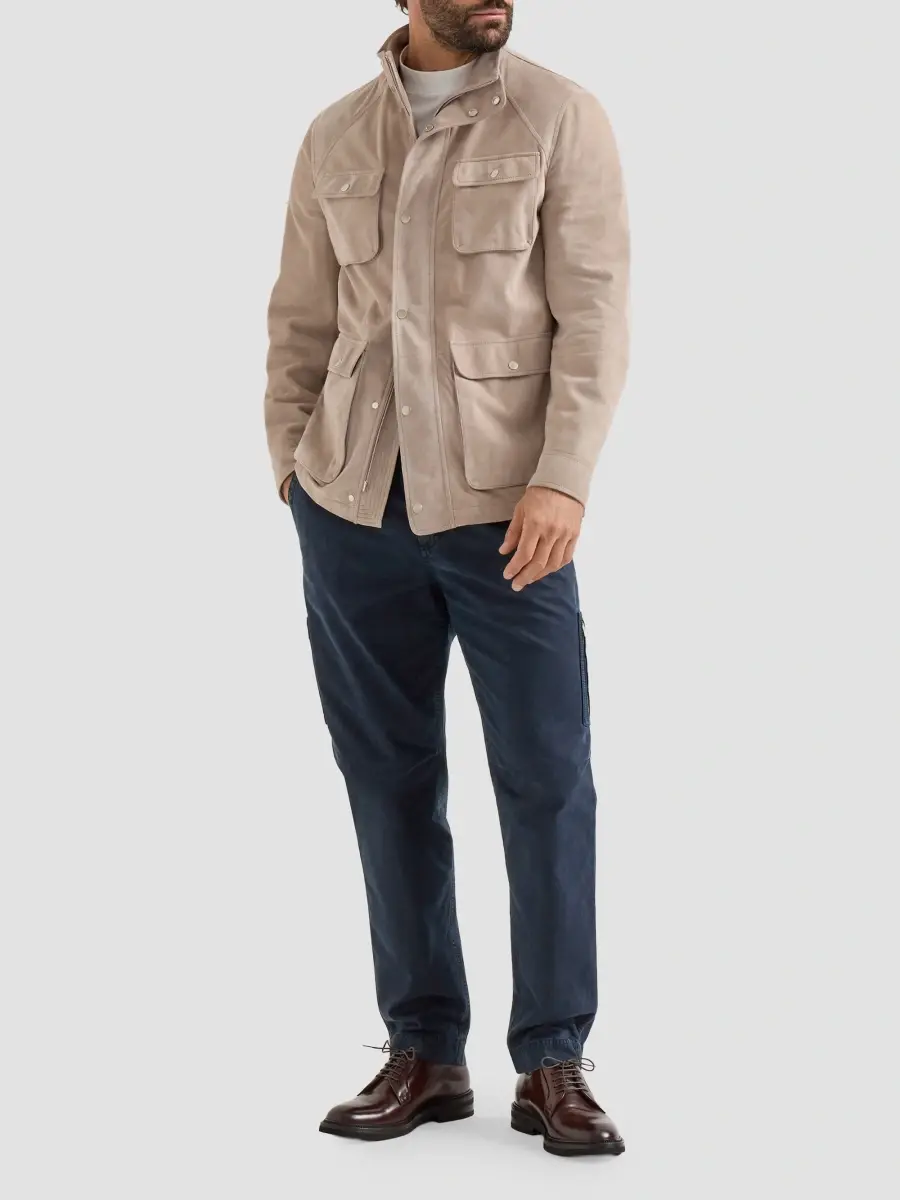 Brunello Cucinelli Men's Peached Cotton Gabardine Trousers with Zipped Pocket - Navy Blue | Thumbnail 2