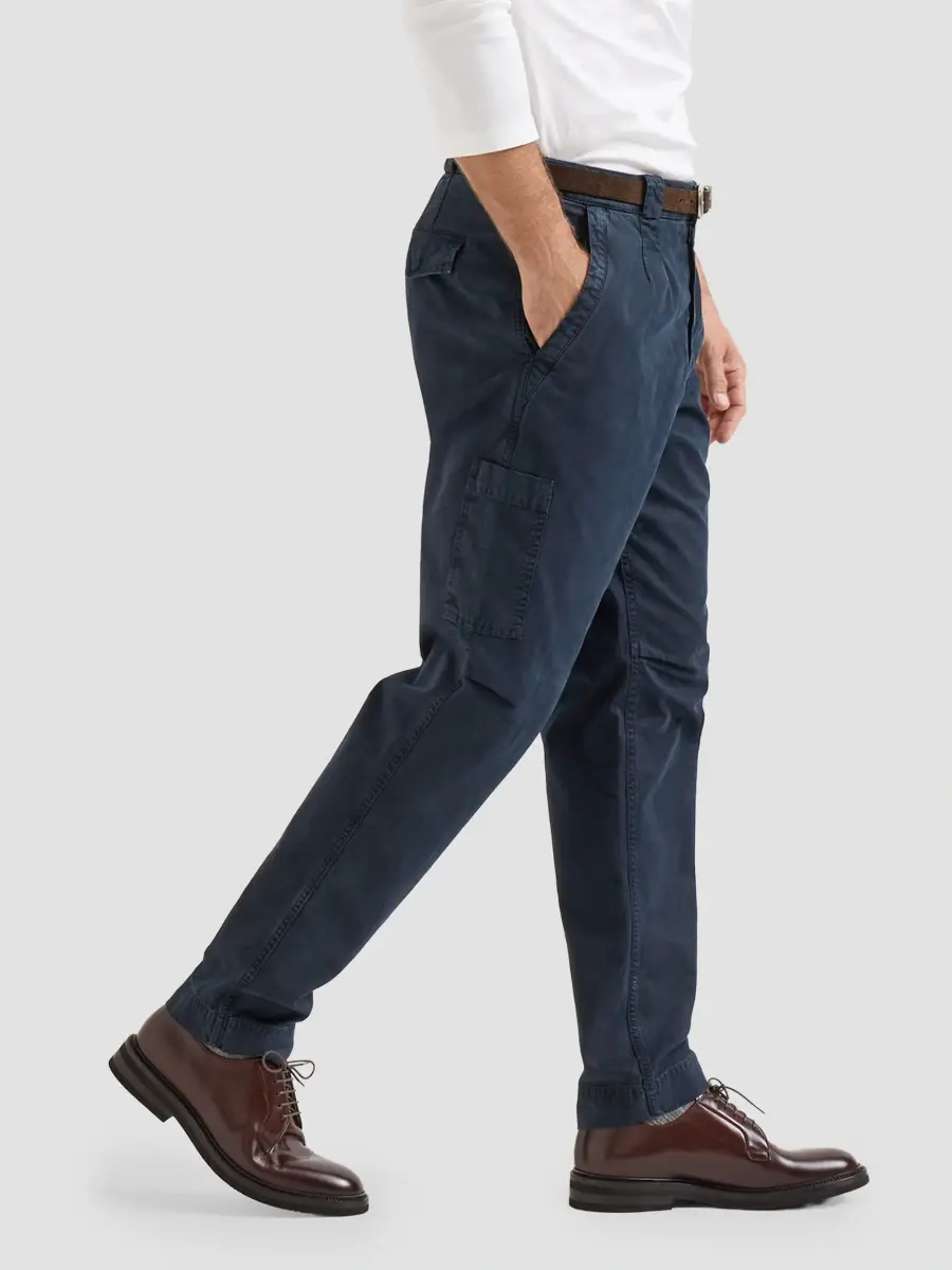 Brunello Cucinelli Men's Peached Cotton Gabardine Trousers with Zipped Pocket - Navy Blue | Thumbnail 4