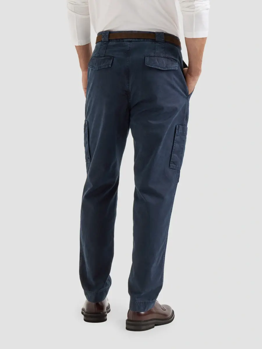 Brunello Cucinelli Men's Peached Cotton Gabardine Trousers with Zipped Pocket - Navy Blue | Thumbnail 5