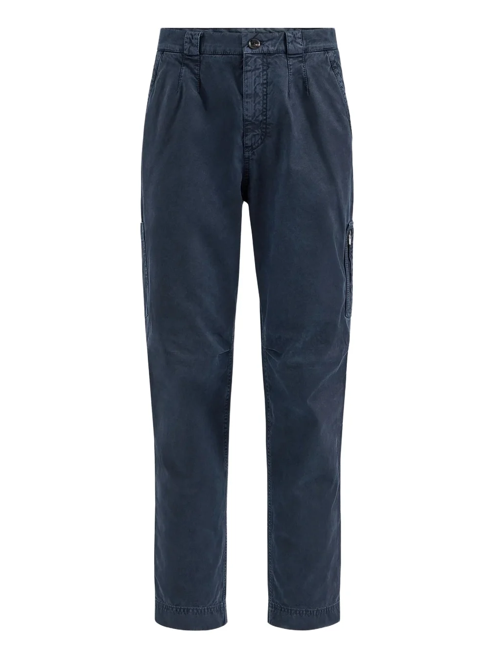 Brunello Cucinelli Men's Peached Cotton Gabardine Trousers with Zipped Pocket - Navy Blue